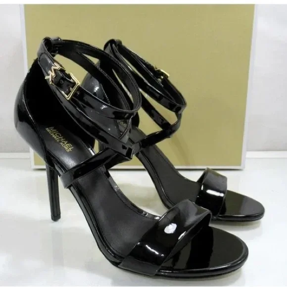 Michael Kors Black Patent Faux Leather Astrid Sandal with Box, Women’s Size 5.